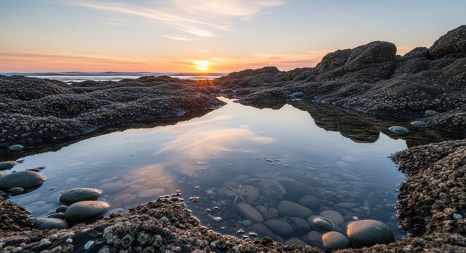 Tranquil Sunset Reflection in Tide Pool at Ruby Beach, Washington