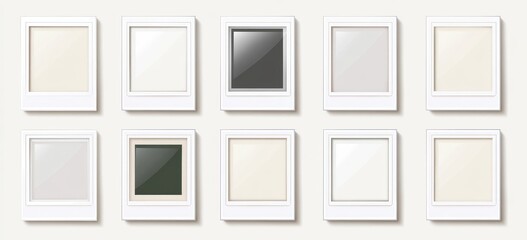 Empty white instant photo frames in various shades of color