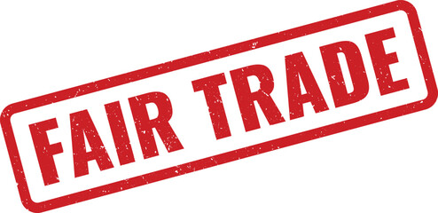 Red rubber stamp with the words Fair Trade imprinted upon it
