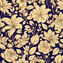 Elegant golden floral pattern on navy blue.