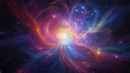 Fototapeta premium Vibrant Cosmic Nebula Swirl: Radiant Galactic Energy with Ethereal Pink, Blue, and Gold Hues