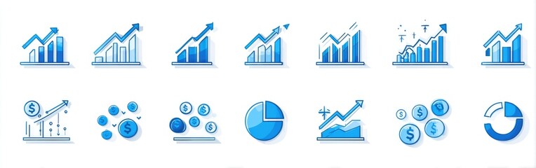 Collection of blue financial graphic icons