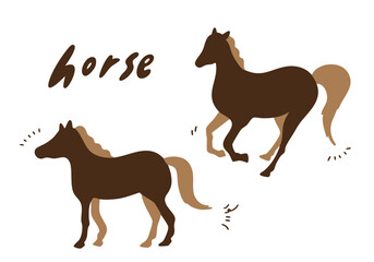 ２色の馬のイラストセット