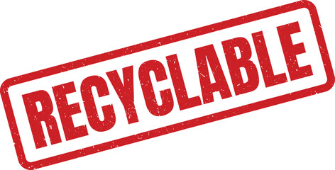 Red Recyclable Stamp with Grunge Texture Indicating Sustainability