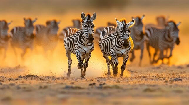 Golden hour zebras a stunning wildlife capture.