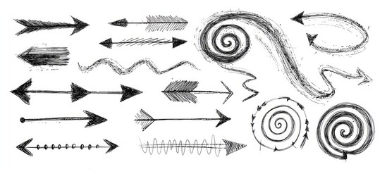 Hand-drawn collection of arrows and decorative elements