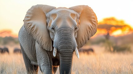 Majestic african elephant at sunset.