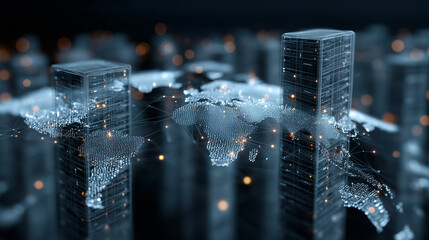 Stunning Cyberpunk Cityscape: Futuristic Architecture and Urban Design, A captivating digital rendering of a futuristic cityscape at night. Dark, sleek towers rise against a backdrop of glowing lights