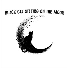 Black Cat Sitting on Crescent Moon – Mystical Halloween Vector