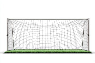 Soccer Goal On Green Grass Against White Background