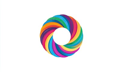 Colorful, vibrant spiral ring design on a white background.  A circular, swirling pattern of graduated, multicolored bands creates a 3D effect.  A central, empty circle is visible