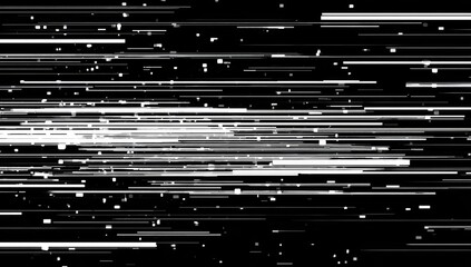 Abstract digital noise.  A chaotic array of diagonal lines, streaks, and speckles in grayscale, against a black background