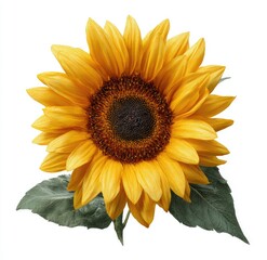 Obraz premium Close-up of a single sunflower with leaves