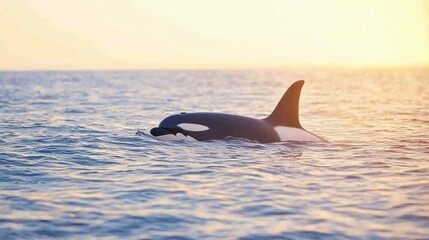 Obraz premium Orca at sunset a stunning wildlife photograph.