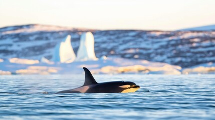 Naklejka premium Orca in arctic waters a moment of serenity.