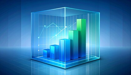 Growing bar graph displayed in a transparent cube.