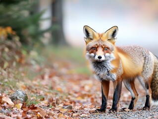 Fototapeta premium Red fox in autumnal woods portrait.