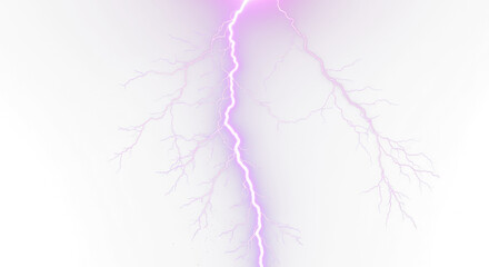 Purple Lightning Bolt Strike, Pink Lightning, Thunderstorm Bolt, Thunderstorm Effect, Light Bolt Effect, Lightning Bolts - Isolated On PNG Cutout or Transparent and White Background