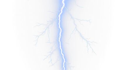 Blue Lightning Bolt Strike, Sky Thunder, Electric Lightning, Thunderstorm Effect, Lightning Bolts, Strike Effect - Isolated On Transparent and White Background