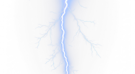 Blue Lightning Bolt Strike, Sky Thunder, Electric Lightning, Thunderstorm Effect, Lightning Bolts, Strike Effect - Isolated On Transparent and White Background