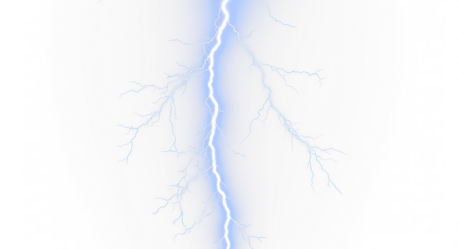 Blue Lightning Bolt Strike, Sky Thunder, Electric Lightning, Thunderstorm Effect, Lightning Bolts, Strike Effect - Isolated On Transparent and White Background