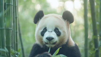 Obraz premium Serene panda amidst bamboo grove.