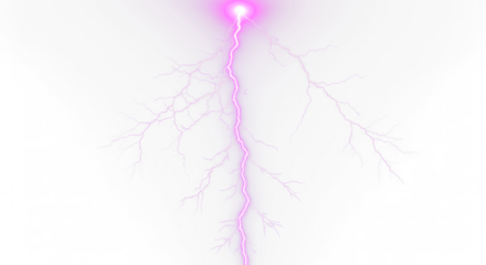 Purple Lightning Bolt Strike, Pink Lightning, Thunderstorm Bolt, Thunderstorm Effect, Light Bolt Effect, Lightning Bolts - Isolated On PNG Cutout or Transparent and White Background