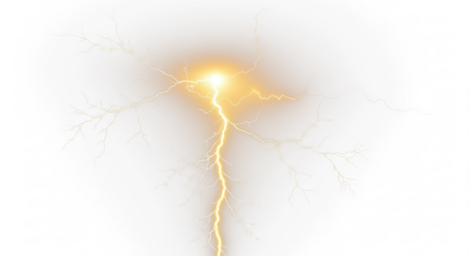 Yellow Lightning Bolt Strike, Yellow Lightning, Thunderstorm Bolt, Thunderstorm Yellow Effect, Light Bolt Effect, Lightning Bolts - Isolated On PNG Cutout or Transparent and White Background