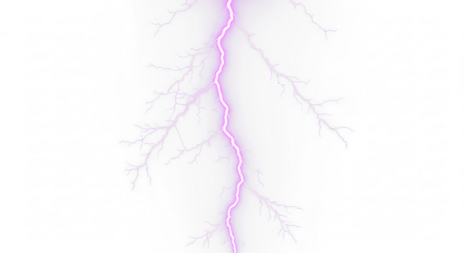 Purple Lightning Bolt Strike, Pink Lightning, Thunderstorm Bolt, Thunderstorm Effect, Light Bolt Effect, Lightning Bolts - Isolated On PNG Cutout or Transparent and White Background