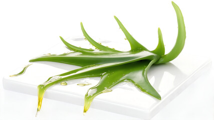 Obraz premium Fresh Aloe Vera Leaf with Gel on a White Surface