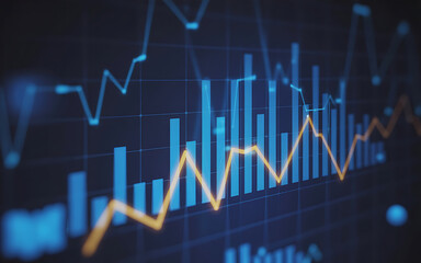 Fototapeta premium Blue and orange financial charts on dark background