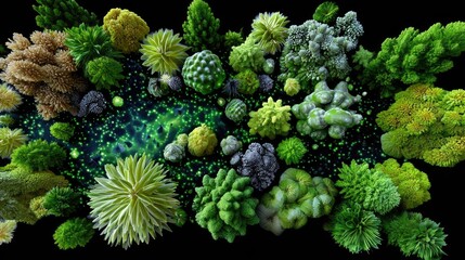 Abstract plant forms in green and brown