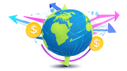 Global Finance and Money Transfer Concept with Globe and Arrows