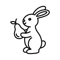 Cute cartoon bunny holding a pear in its paws