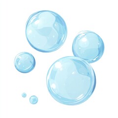 Light blue translucent soap bubbles of varying sizes against a white background