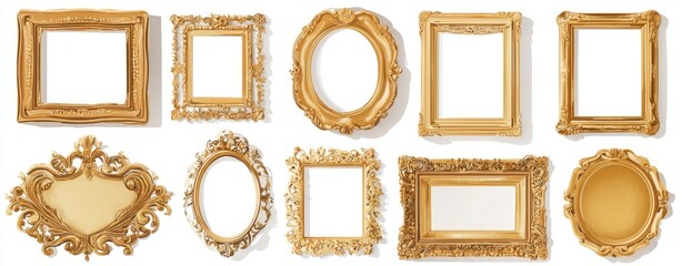 Gold ornate picture frames in various shapes (4)