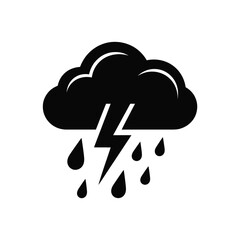 Black silhouette of a storm cloud with lightning and rain