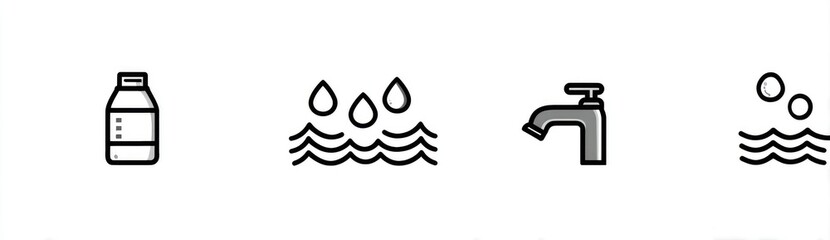 Simple black and white icons representing water