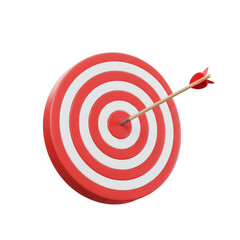 Arrow hitting the center of a red and white target, achieving success isolated on transparent background