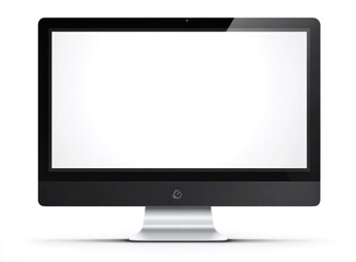 Black computer monitor with silver base, blank screen
