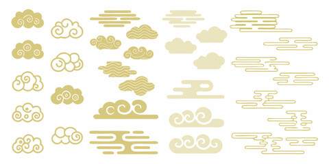 Collection of stylized golden clouds and asian auspicious clouds