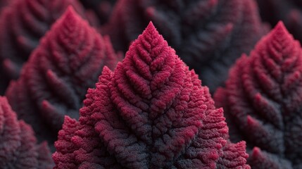 Close up view of textured spiky deep pink formations against a dark blurred background