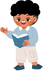 cute cartoon character reading book and relaxing