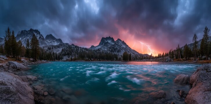 Dramatic Mountain Lake Sunset With Storm Clouds