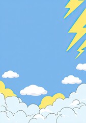 Cartoonish sky with clouds and lightning