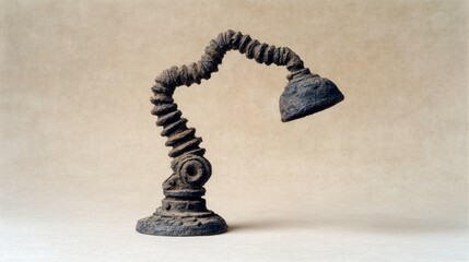 Grungy articulated industrial desk lamp with flexible ribbed neck and bell shaped head