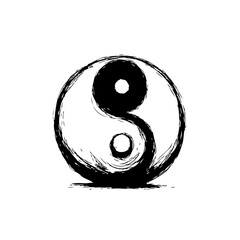 Yin and Yang Symbol in Black and White Brush Stroke Style Illustration