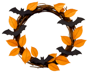A wreath with bats and leaves