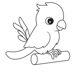 Cute parrot sitting on a perch in cartoon style, great for kids coloring pages and educational wildlife illustrations.