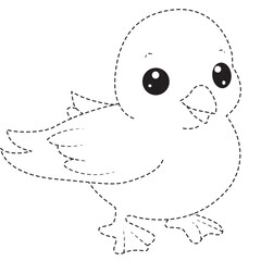 Bird dotted outline standing with wings closed, ideal for tracing, coloring, and bird-themed educational designs for children.